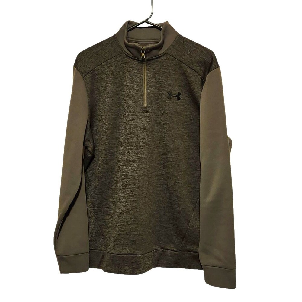 Under Armour 1/4 Zip Pullover Top Green Fleece Lined Loose Fit Mens Medium